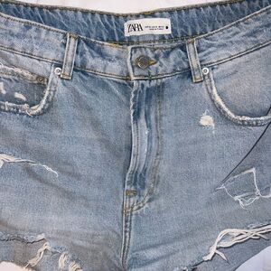 Zara Distressed Light Blue Jean Shorts